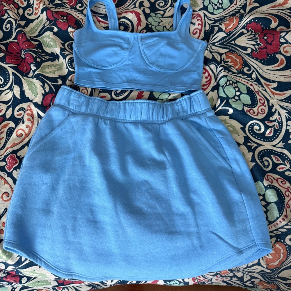 Blue Two-Piece Crop Top and Skirt Set